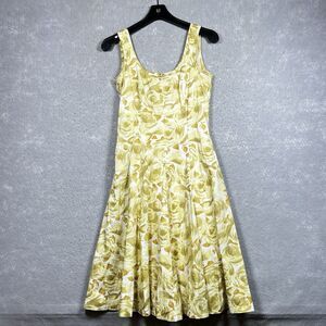 Talbot Dress Womens Size 2P Yellow Floral Sundress Spaghetti Midi Ruffle Hem